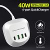 40W USB Fast Charger 4 Port -2PD Port 20W Fast Charging Station PD+QC3.0 Compatible With All Smartphones And Iphone/ipad/Samsung/; Android; Other USB