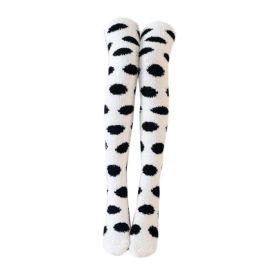 1 Pair Black Polka Dot Stockings Coral Fleece Warm Thigh High Socks Womens Winter Cozy Socks