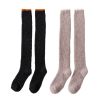2 Pairs Soft Fuzzy Over Knee Stockings Thigh High Slipper Socks For Womens, Black and Khaki