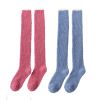 2 Pairs Soft Fuzzy Over Knee Stockings Thigh High Slipper Socks For Womens, Blue and Hot Pink