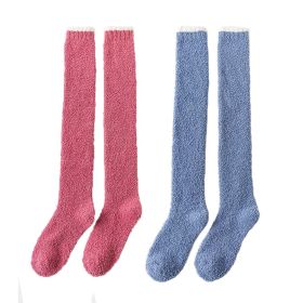 2 Pairs Soft Fuzzy Over Knee Stockings Thigh High Slipper Socks For Womens, Blue and Hot Pink