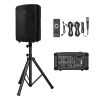 Professional PA System, 800W Powered, Sound System Set with 6 Channel Mixer, Dual Speakers, Wireless Bluetooth, Microphone, Compact Stands