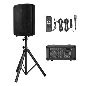 Professional PA System, 800W Powered, Sound System Set with 6 Channel Mixer, Dual Speakers, Wireless Bluetooth, Microphone, Compact Stands