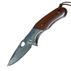 3.5" Damascus Drop Point Blade Knife w/ Wood Handle