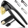 Kitchen Premium Garlic Press Set – Rust Proof & Dishwasher Safe Garlic Mincer Tool with Silicone Garlic Peeler & Brush, Easy Squeeze & Clean