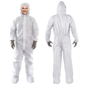 Disposable Coveralls with Hood and Boots, 60 GSM White, Size L
