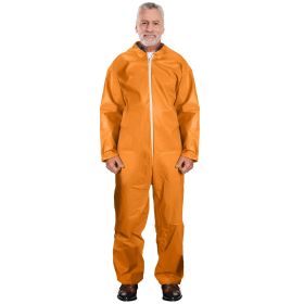 Disposable Coveralls - Orange, XL Size, 68" Length, PE Coated Polypropylene (40 GSM), Zipper Front