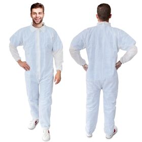 Disposable Polypropylene Coveralls (White, 100 Pack), 40 GSM Lightweight, Zipper Front & Elastic Wrists