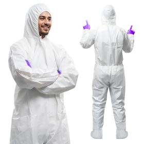 Disposable Coveralls with Hood and Boots, 60 GSM White, 3XL Size, 25 Pack