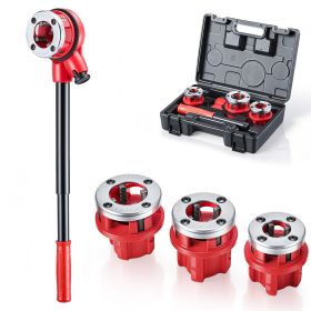 Ratchet Pipe Threader Kit with 3 Dies, 1/2" BSPT, 3/4" BSPT, 1" BSPT Manual Ratcheting Pipe Threading Tool