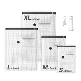 Vacuum Storage Bags, 26 Pack Space Saver Vacuum Seal Bags for Clothing, with Pump and Charging Cable, Double Zipper Seal, Thickened PA and PE