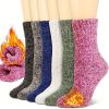 6 Pairs Women's Wool Thermal Boot Socks (EU 9-11) - Heavy-Duty Winter Warmth, BS4745 2.4 Tog Rating, Multi-Color (Pink/ Grey/ Blue/ Green/ Black)