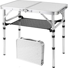 Folding Picnic Table, Small Camping Table with Adjustable Heights, Portable Lightweight Aluminum Side Table for Office, Beach, Garden, Travel