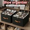 2 Pack Stackable Shoe Storage Boxes, Foldable Shoe Organizer Bins with Clear Lid and Reinforced Handles, Large Closet Storage for Boots