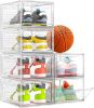 Thickened Clear Shoe Storage Organizer with Magnetic Door, Sturdy Stackable Shoe Boxes for Closet