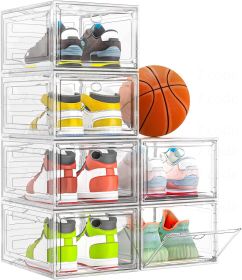 Thickened Clear Shoe Storage Organizer with Magnetic Door, Sturdy Stackable Shoe Boxes for Closet