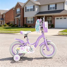 Purple Girls Bike 12-18 Inches with Front Bag And Streamers SuitableBicycle with Storage And Festive Touch