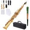 Straight Soprano Saxophone, B Flat, Brass Saxophone Beginner Kit with Carrying Case, Mouthpiece, Cleaning Cloth Rod, Gloves, Neck Strap