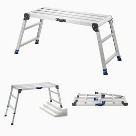 Folding Work Platform, Adjustable Height 23-34.5 in, 40 x 18 in Aluminum Step Stool, 500 lbs Load Capacity, Heavy Duty Non-Slip Platform Ladder