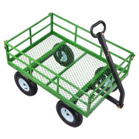 Steel Garden Cart, 1200 lbs Heavy Duty Pullable Garden Wagon Yard Cart, 2 in 1 Outdoor Metal Utility Wagon Yard Trailer with 13" All Terrain Tires