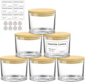 Candle Jars 6 Pack Wick Large Empty  Glass Candle Making Vessels with Bamboo Lids