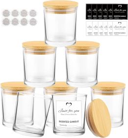 CONNOO 8 Pack  Clear Glass Candle Jars with Bamboo Lids for Making Candles