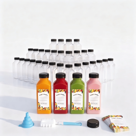 Pack of 45 Clear Beverage Containers with Lids, 12 oz Empty Plastic Smoothie Bottles for Juicing - Includes DIY Labels
