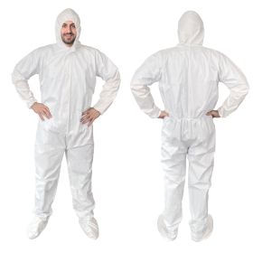 Disposable Coverall Suit with Hood and Boots, 60 GSM White, Size M, Pack of 50