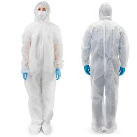 Disposable Coveralls with Hood and Boots, Large White (5-Pack)