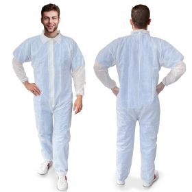 Disposable Polypropylene Coveralls (White, 100% Polyester/Polypropylene), 40 GSM, Zippered Front, Elastic Wrists