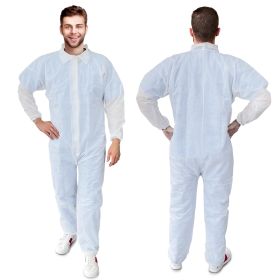 Disposable Polypropylene Coveralls - White, 40 GSM, Zipper Front, Elastic Wrists