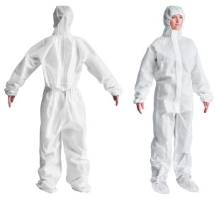 Disposable Coveralls - White SMS 60 GSM, Size L, Pack of 5 (Hooded, Boot-Integrated)