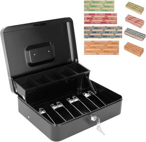 Cash Box with Key Lock and Money Tray - Metal Money Box for Cash Register, Large Cash Lock Box for Money Safe with 100PCS Coin Wrappers Assorted