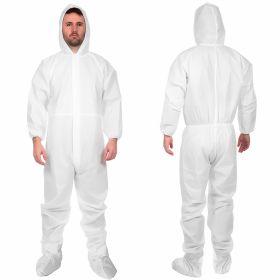 Disposable Coveralls with Hood and Boots, 50 GSM White, Zipper Front, Elastic Wrists