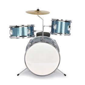 [Do Not Sell on Amazon]14"x10" 3-Pieces Junior Kids Drum Set Kit Pedal Drum Stick Wrench Drum Stool Sky Blue