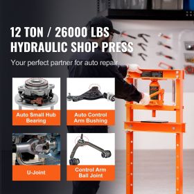 Hydraulic Shop Press, 12 Ton H-Frame Hydraulic Garage/Shop Floor Press, Adjustable Shop Press with Press Plates, Heavy Duty Hydraulic Press for Garage
