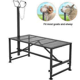 Goat & Sheep Stand, 51x23 inch Livestock Stand, Metal Livestock Milking and Shearing Stand 21" to 33" Adjustable Height, with Headpiece and Nose Loop