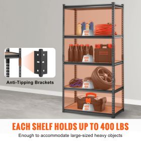 Storage Shelving Unit, 5-Tier Adjustable, 2000 lbs Capacity, Heavy Duty Garage Shelves Metal Organizer Utility Rack, Black
