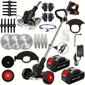 Cordless Electric Weed Wacker Portable Grass Trimmer with 3 Blade Types and 2 High Capacity Batteries Powerful Lawn Mower for Garden Yard Lawn Mainten