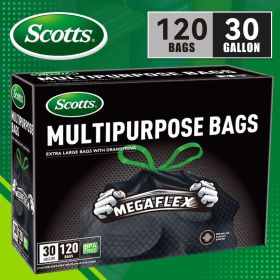Scotts 120 Bags 30 Gallon Box Disposable Non-Rip Black Large Drawstring Garbage Bags, Suitable for Large Kitchen Garbage Cans, Super Strong 113.5L