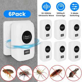 6-Pack Ultrasonic Insect Repellent - Dual Sound-Wave Tech, 3-Mode Switch, 32 - 120kHz Frequencies, Ideal for Full Home Coverage