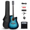 [Don't sell on Amazon]KMA101 41-inch basswood top matte binding folk guitar, equipped with 10W amplifier, gig bag, tuner and other accessories