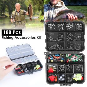 188PCS Fishing Accessory Kit - Includes Hooks, Sinker Weights, Lures, Swivels & More