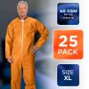 Disposable Coveralls - Orange, XL Size, 68" Length, PE Coated Polypropylene (40 GSM), Zipper Front