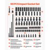 Impact Socket Set, 3/8" Drive, 90-Piece Socket Set, 6 Point Sockets, SAE 1/4"-3/4" and Metric 6-19 mm, Easy to Identify, with Adapters