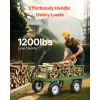 Steel Garden Cart, 1200 lbs Heavy Duty Pullable Garden Wagon Yard Cart, 2 in 1 Outdoor Metal Utility Wagon Yard Trailer with 13" All Terrain Tires