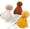 Kids Winter Ear Protect Knitting Hat Toddler Pom Pom Hat; Red