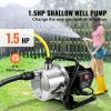 Shallow Well Pump, 1.5 HP 115V, 1200 GPH 164 ft Height, 87 psi Max Pressure