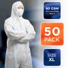 Disposable Coveralls with Hood and Boots, 50 GSM White, XL Size, Zippered Front