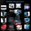 3-In-1 Cordless Electric Impact Wrench Drill Screwdriver with Brushless Motor Max 3450RPM Variable Speed 2Pcs 6.0Ah Batteries 3 Sockets 3 Screwdriver